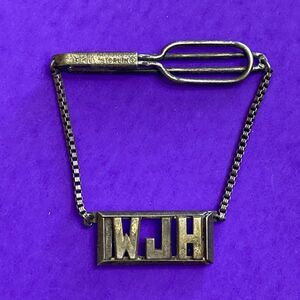 Vintage Swank Sterling Silver Tie Clip With Initials- W. J. H.